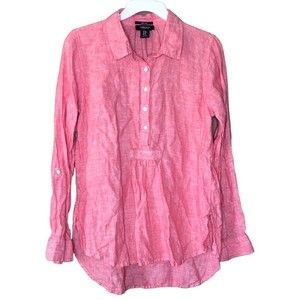 Jones & Co‎ Jones New York 100% Linen Buttoned Popover Blouse Pink Top Medium